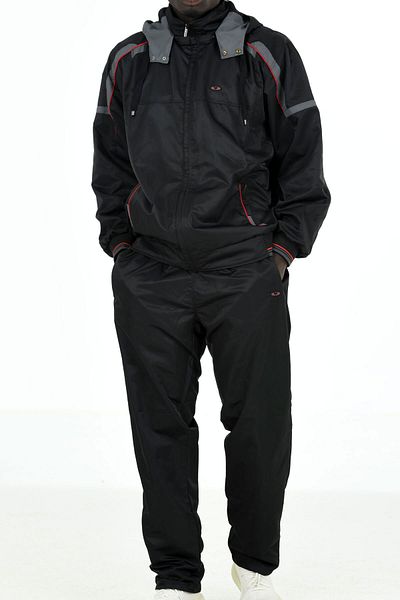 Enrico Ferry Black Men's Half Turtleneck Hooded Marathon Plus Size Tracksuit 2391s