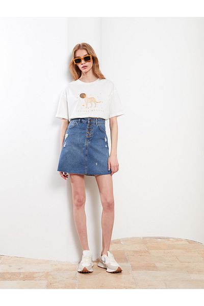 LC Waikiki Gerader Rodeo-Jeansrock mit Standard-Passform und Taschendetail für Damen