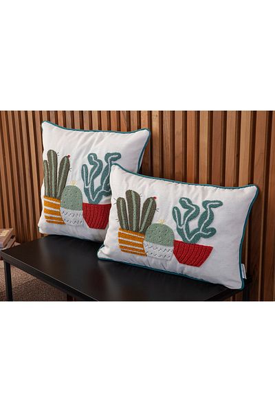 SWITA Home Design Husă de pernă cu combinație dublă, brodata cu perforare (PANCH)