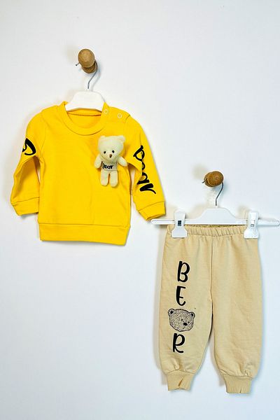 ADABEBEK Bear Patterned Baby Bottom and Top Set with Cotton Teddy Bear Accessories