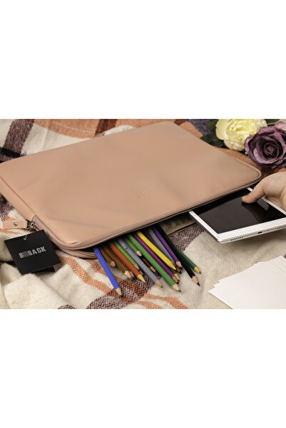 BBACK غطاء كمبيوتر محمول من الجلد الصناعي الأبعاد الداخلية: 27x37 سم سلمون