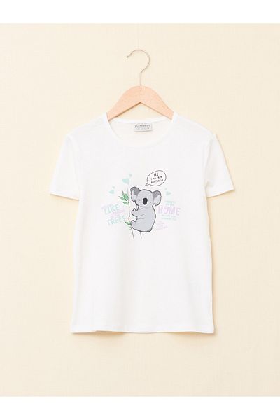 LC Waikiki Βαμβακερό T-Shirt για κορίτσια - Crew Neck, Printed, Κοντό μανίκι