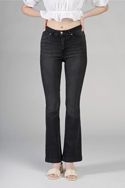 ByCukurovaFrango بنطال جينز مونيرا روزا عالي الخصر كيني واسع الساق