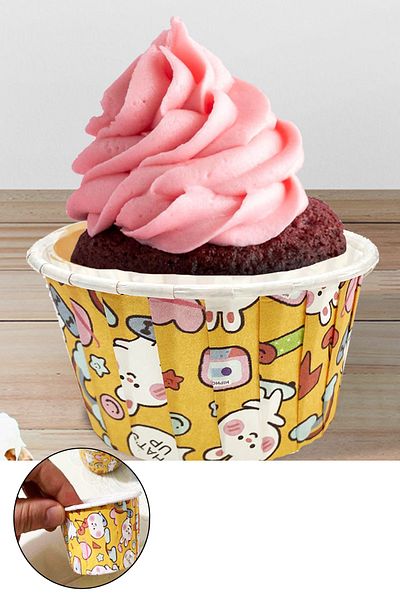 Parti dolabı 50-Piece Yellow Rabbit Printed Muffin Cake Mold, Easter Rainbow Cupcake Capsule That Does Not Disintegrate in the Oven