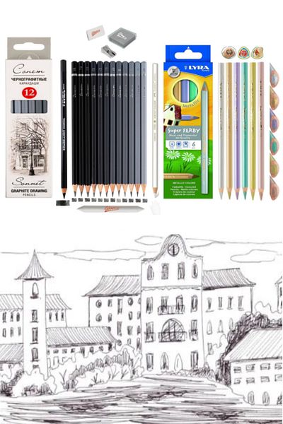 GLANCE St.petersburg Graduated Pencil 6 Colors Jumbo Metallic Dry Paint Drawing Sketch Set