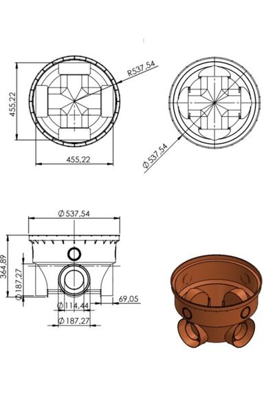 Ak pazarlama 600 Muayene Bacası Tabanı 150 Mm Koruge Ve 110mm - 160mm Pvc Bor...