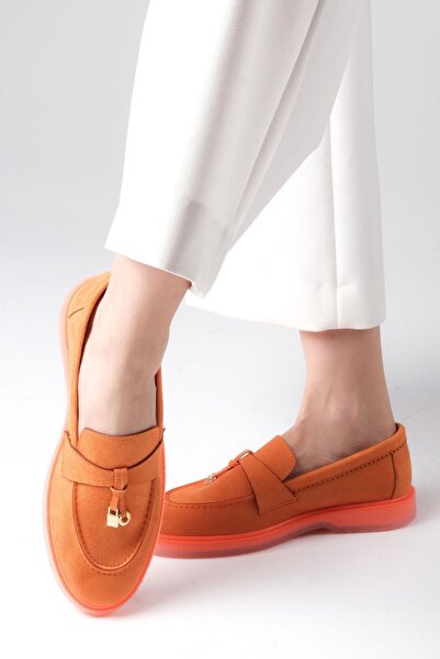 Mio Gusto Triana Orange Color Suede Women's Daily Flat Loafer Shoes