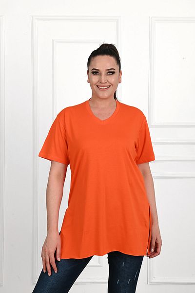 Koza Butik V-Neck Slit Large Size Women's T-shirt - 1199-22