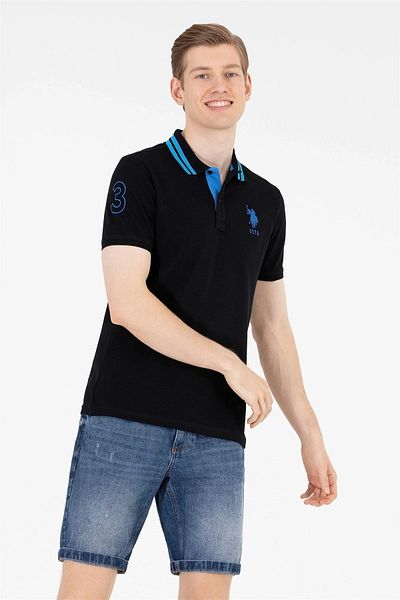 U.S. Polo Assn. Мъжка черна тениска с поло яка
