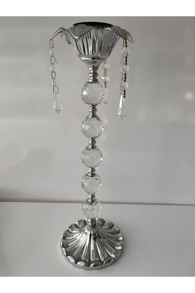 ALANYA HOME DECOR Kristal Platin/gümüş Şamdan/mumluk 42 Cm Crystal Platinum C...