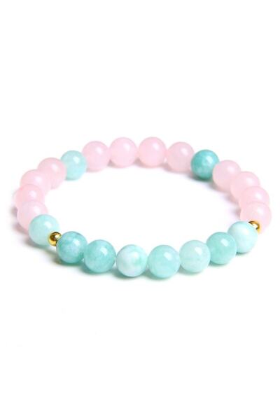 Generic Brand Pink Quartz & Amazonite Natural Stone Bracelet 8mm