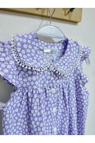 Pink Hippo Kids Rochie de vara fetita cu guler bebelus din dantela cu modele de flori