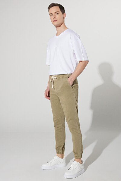 ALTINYILDIZ CLASSICS Men's Khaki Slim Fit Slim Fit Side Pocket Cotton Tie Waist Flexible Jogger Pants
