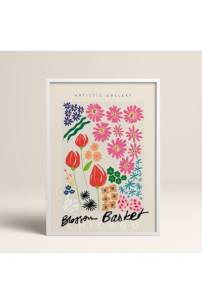 HOMEPACK Tablou cu rame din lemn alb Poster cu rame Decor artistic modern de perete (ABSTRACT87-WHITE-50X70)