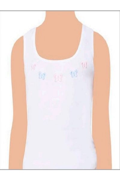 Tutku Pack of 12 Combed Cotton Wide Strap Embroidered Girls' Undershirt White 27220