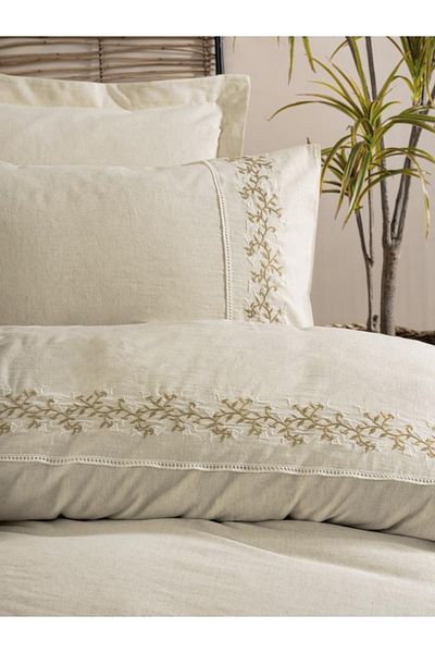 Cotton Box طقم غطاء لحاف مزدوج من القطن والكتان Darian Emh