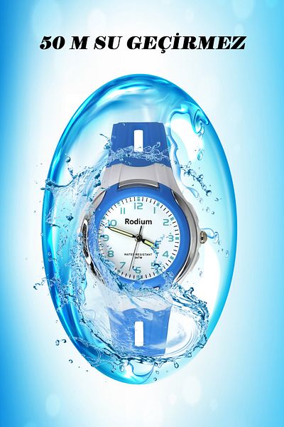 sezerekspres Children's Wristwatch Waterproof Rodium Analaog (8545) (BLUE-SILVER)