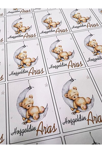 Nikah Şekeri Market Yapışkanlı Isim Etiketi Ayıcıklı 3,5 X 4.5 Cm 30 Adet Beb...