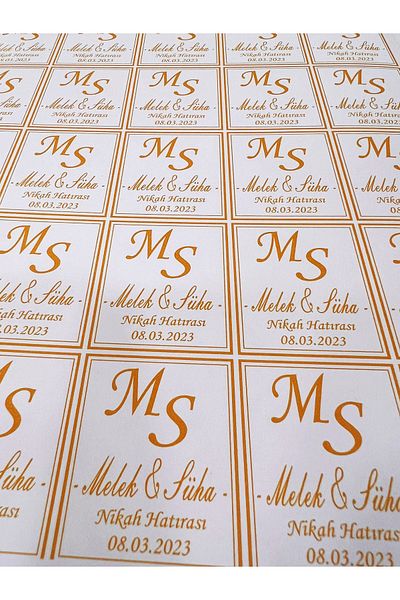 Nikah Şekeri Market Αυτοκόλλητη ετικέτα ονόματος 3,5 X 4,5 cm Χρυσό 30 τεμάχια Henna - Promise - Engagement - Wedding - Circumcision - Baby Tag