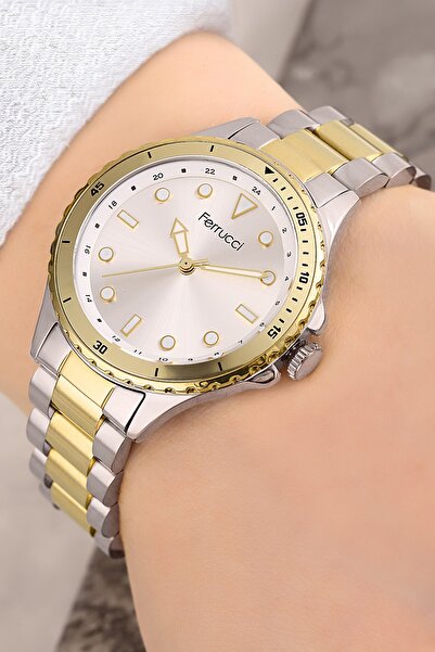 Ferrucci Çelik Kordon Gümüş-altın Renk 3 Atm Su Geçirmez Kadın Kol Saati