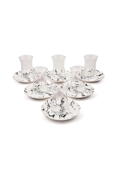 Hanedan 12 Piece Black Marble Tea Set