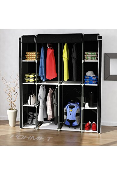 PORMET Geniş Hacimli 4 Askılıklı, Plastik Profilli Çok Raflı Bez Dolap, Kumaş...