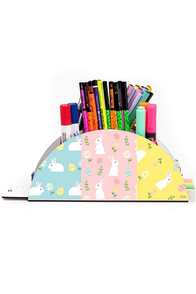 kutuTR Wooden Vip Animals Rainbow Ruled Desktop Pen Holder Organizer for Kids Assembled Boxed