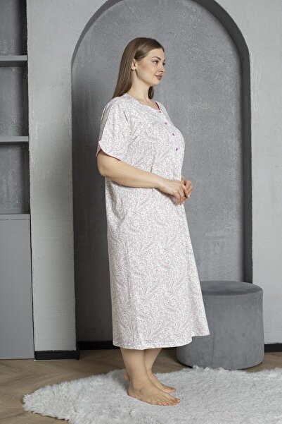 SEBOTEKS Button Collar Short Sleeve 100% Cotton Combed Cotton Plus Size Mother's Nightgown