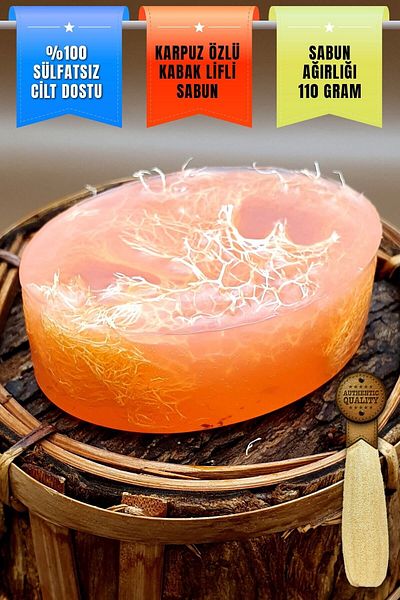 FANTASTİK SANAT ATÖLYESİ Friendly Watermelon Extract Natural Pumpkin Fiber Soap - 110 gr Gift Decorative Watermelon Scented