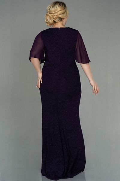 Abiyefon Plus Size Dark Purple Glitter Long Evening Dress - Abu2651