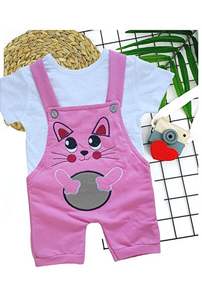 inci wear Yenidoğan Bebek Yazlık Kız Çocuk Salopet Ve T-shirt Takım Pembe Renk