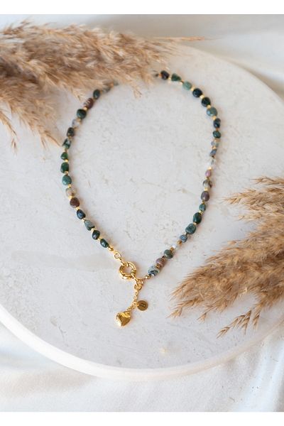 CHARMLUCKY Natural Mossy Agate Stone Necklace