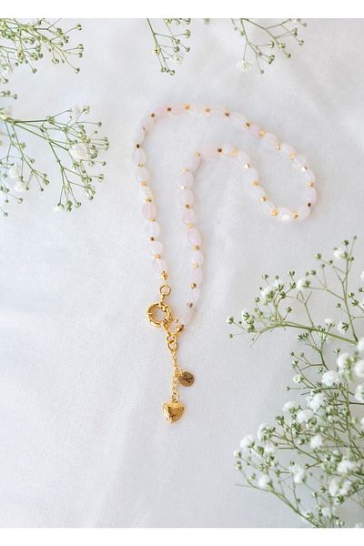 CHARMLUCKY Natural Pink Quartz Stone Necklace