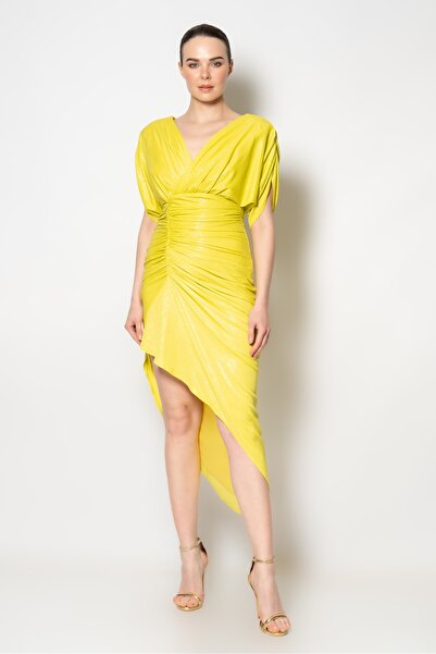 RENGIN Omzu Ve Eteği Büzgülü Örme Kumaş Elbise