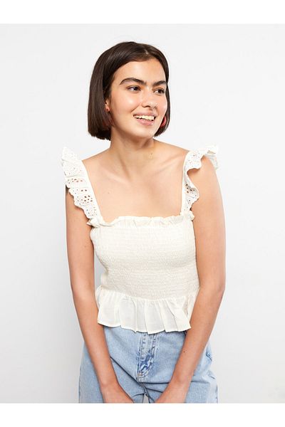 LC Waikiki Damenbluse aus Popeline mit eckigem Ausschnitt und bestickten Trägern