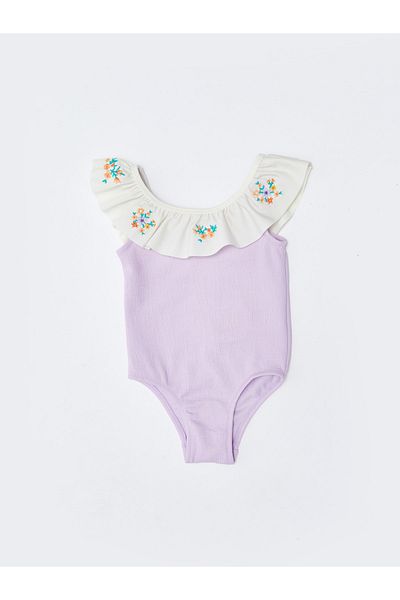 LC Waikiki Rundhalsausschnitt, Stickerei Detailreicher Badeanzug für Baby Mädchen
