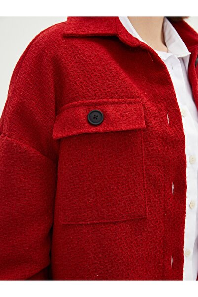 LC Waikiki Önden Düğme Kapamalı Düz Uzun Kollu Oversize Tüvit Kadın Gömlek Ceket
