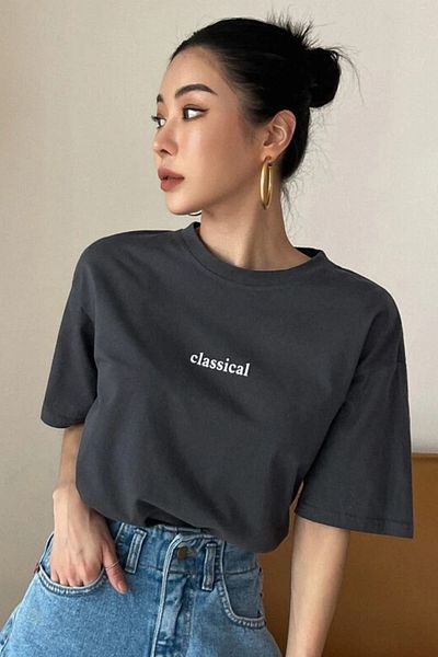 MODAGEN Unisex zakouřené klasické oversize tričko s potiskem