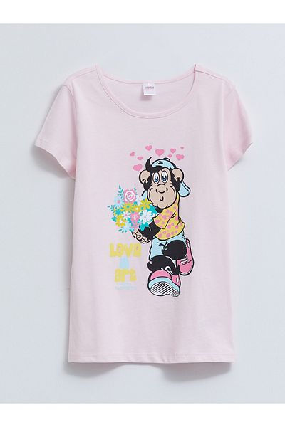 LC Waikiki Crew Neck Nostalgic Monkey Printed Short Sleeve Girl's Pajama Set with Shorts