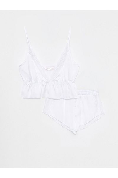 LC Waikiki Σετ γυναικείες πιτζάμες με δαντέλα V-Neck Strappy Satin