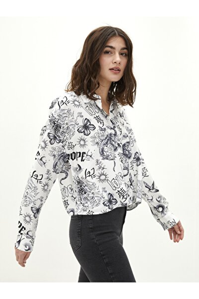 LC Waikiki Front Button Closure Patterned Long Sleeve Viscose Women's Shirt