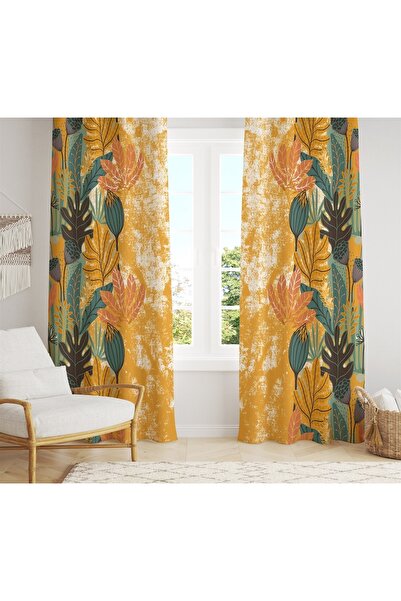 EVPANYA Φθινοπωρινή κουρτίνα φόντου με λουλουδάτο μοτίβο, κουρτίνα συσκότισης (τιμή μονής πτέρυγας)