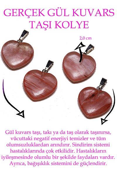 Tesbih Atölyesi Certified Heart Cut Rose Quartz Stone Necklace