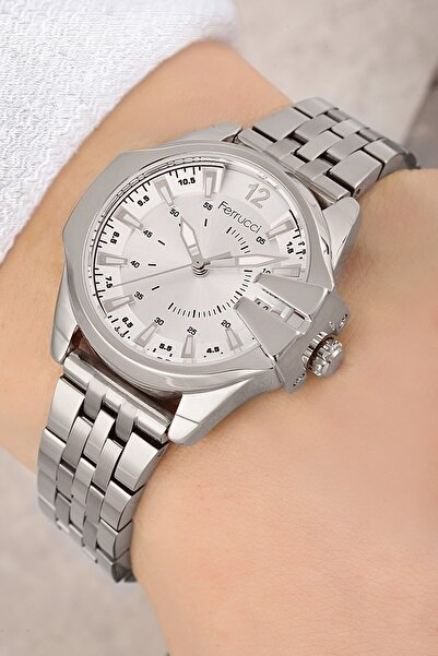 Ferrucci Çelik Kordon Gümüş Renk 3 Atm Su Geçirmez Takvimli Kadın Kol Saati