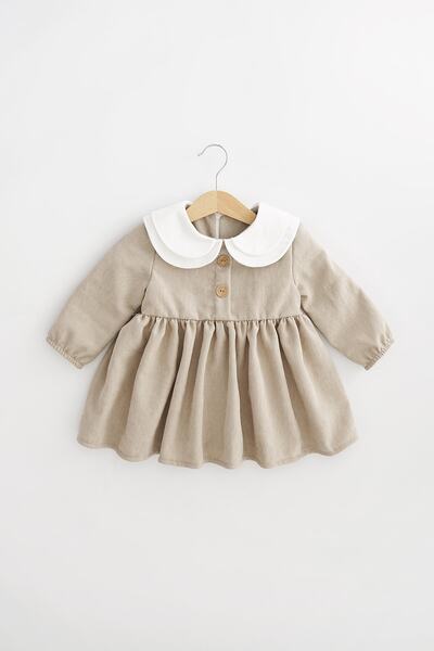 Banamio Lula Baby Collar Button Detailed Corduroy Dress (LIGHT BEIGE)