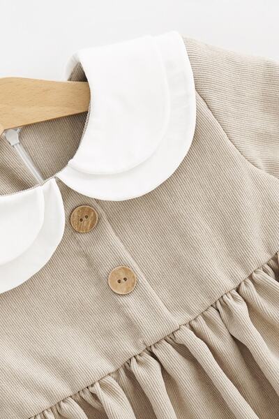 Banamio Lula Baby Collar Button Detailed Corduroy Dress (LIGHT BEIGE)