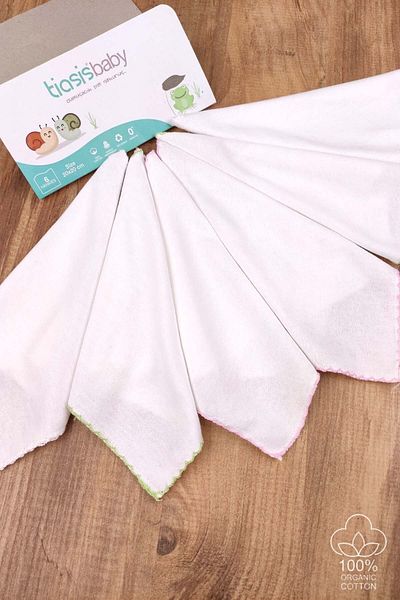 Tiasis Organic Cotton Baby Mouth Wipes Pack of 6 Embroidered Baby Wipes