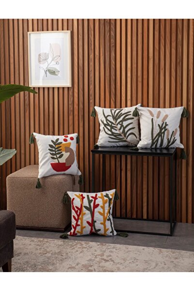 SWITA Single Punch Embroidered Decorative Linen Throw Pillow Cover (PANCH)