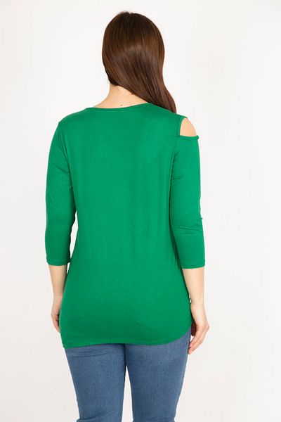 Şans Women's Green Large Size One Shoulder Low-cut Hem Lace Blouse 65n36150