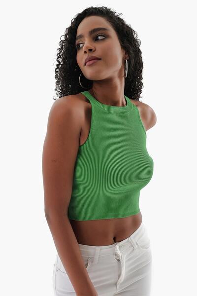 CHUBA Women's Halter Neck Corded Knitwear Crop Green 23s1008